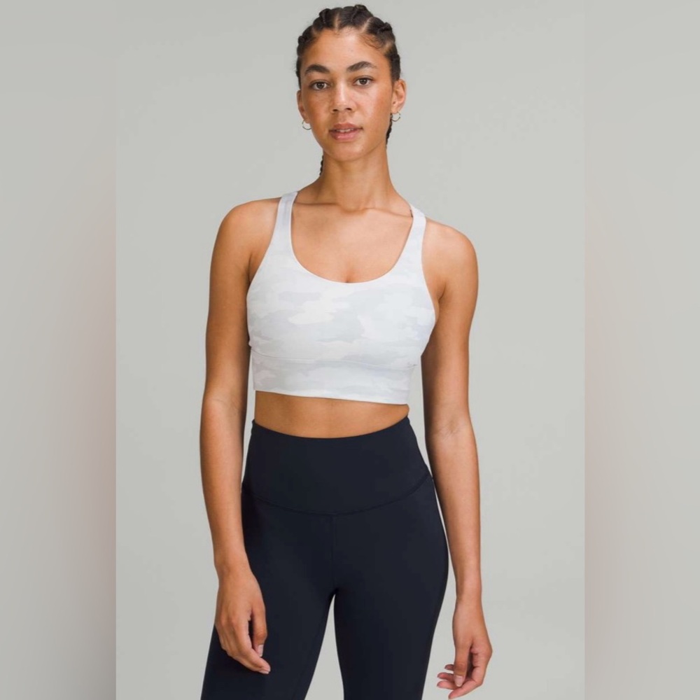 Lululemon Energy Longline Sports Bra B-C Cup Heritage Camo Grey White Size 4